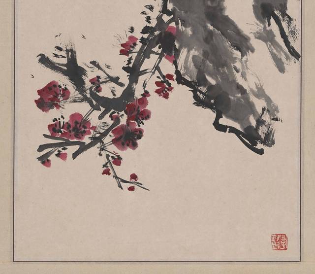 山石红梅中式装饰画、