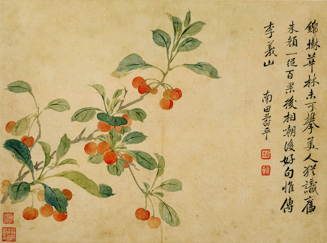 樱桃树枝中式装饰画