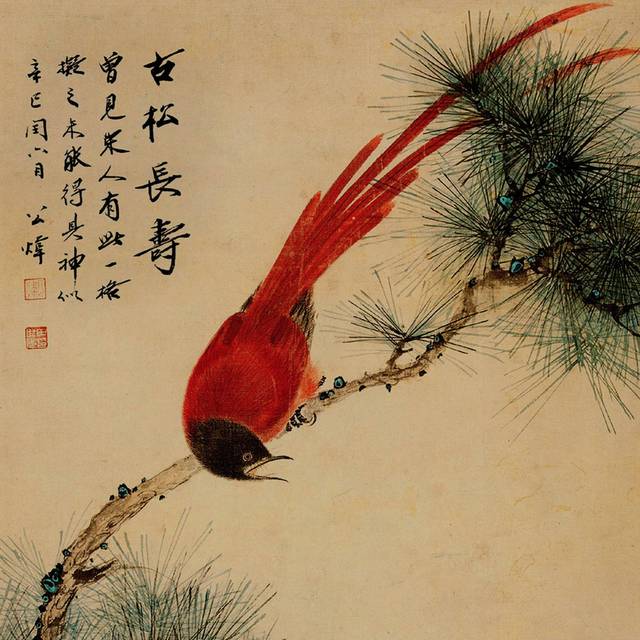 松枝小红鸟中式装饰画