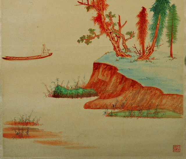 河流山水中式装饰画
