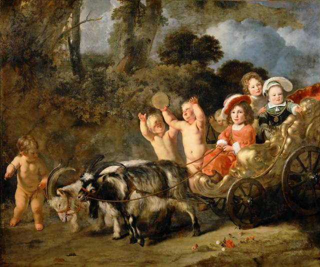 山羊画的马车中的贵族儿童油画装饰画