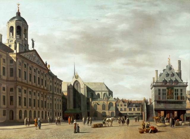 阿姆斯特丹大坝街与新市政厅油画装饰画