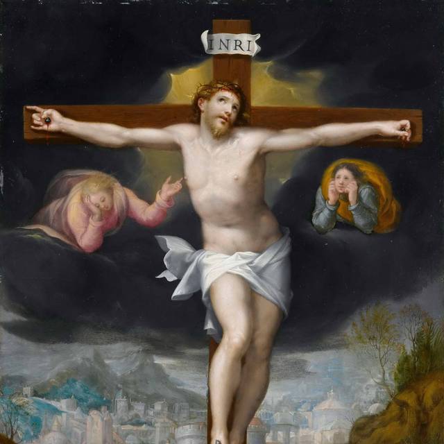 基督在两个天使之间的十字架上油画装饰画