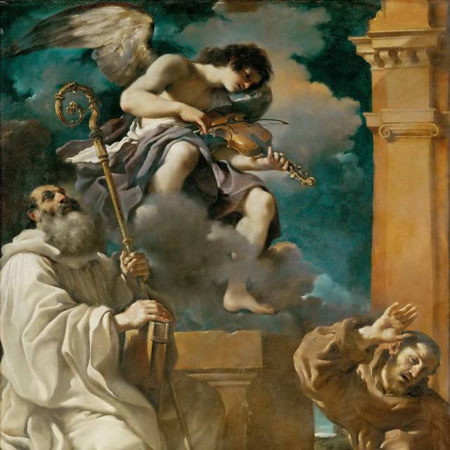 圣弗朗西斯在狂喜与圣本笃和天使玩油画装饰画