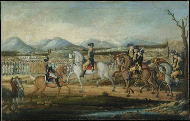 华盛顿在马里兰州坎伯兰堡考察西方军队油画无框画