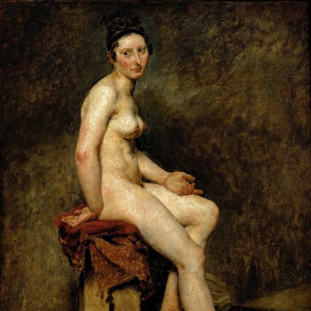 坐在凳子上的裸女油画装饰画