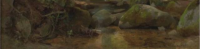 树木溪流风景油画装饰画