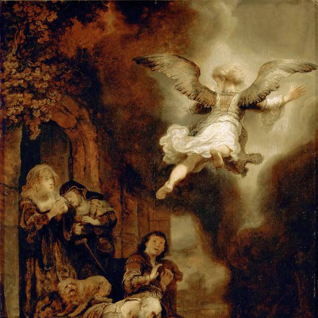 天使拉斐尔离开托比特家族油画素材