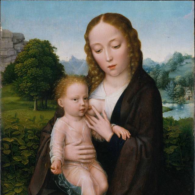 抱着孩子的圣母油画无框画1