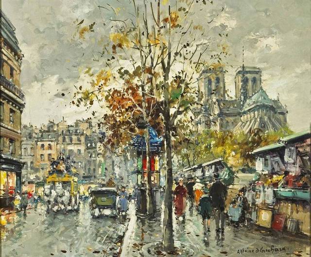 深秋的巴黎街道油画装饰画
