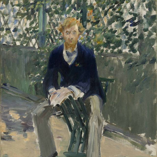 坐在庭院里的男人油画素材