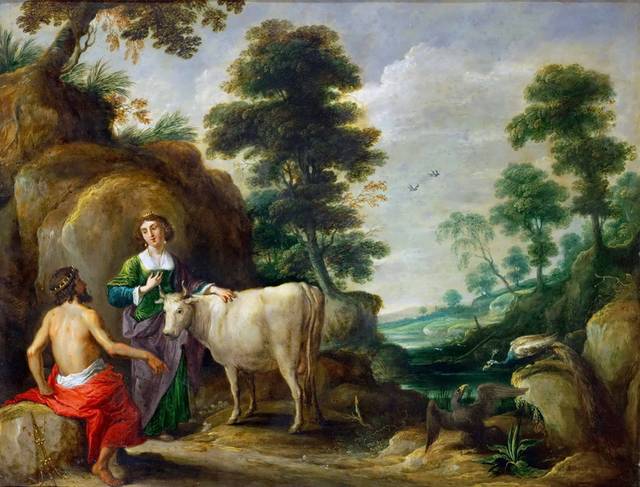 女人与羊油画素材