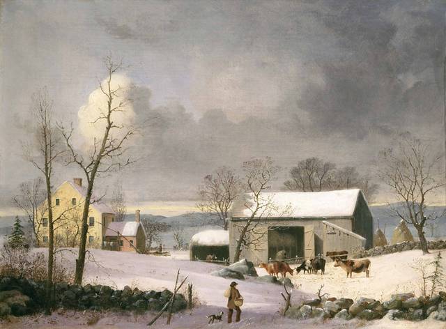 欧美冬季村庄油画1