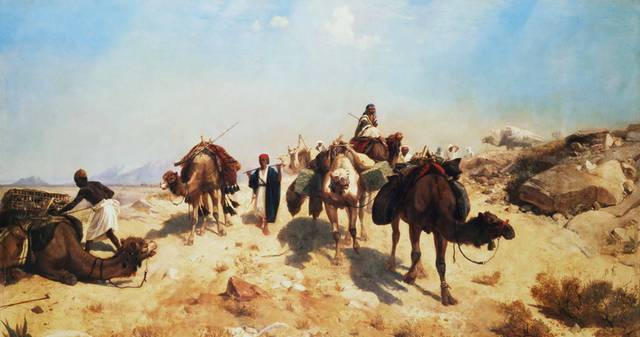 骆驼商队油画装饰画