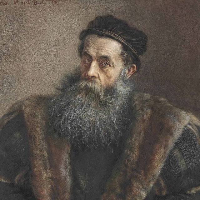 穿着貂皮的老人油画装饰画