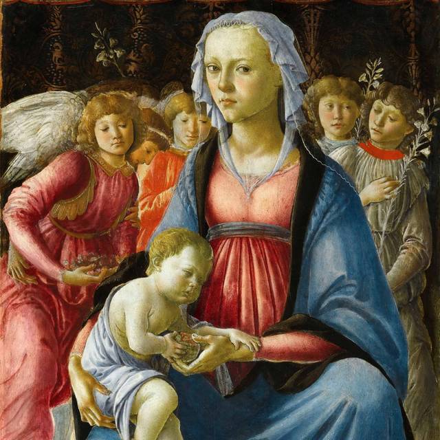 五个天使包围着秀女和孩子油画素材