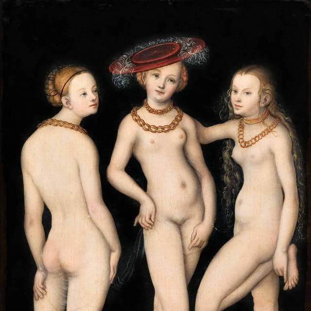 三个赤裸的女人油画素材
