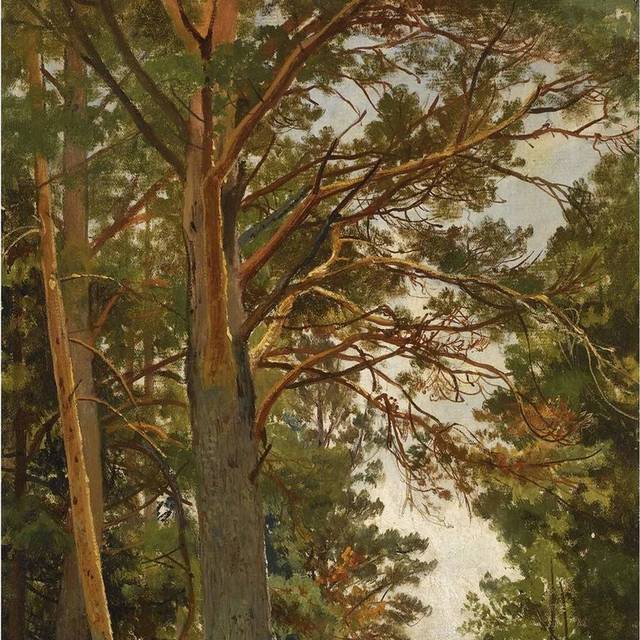 林中树风景油画装饰画