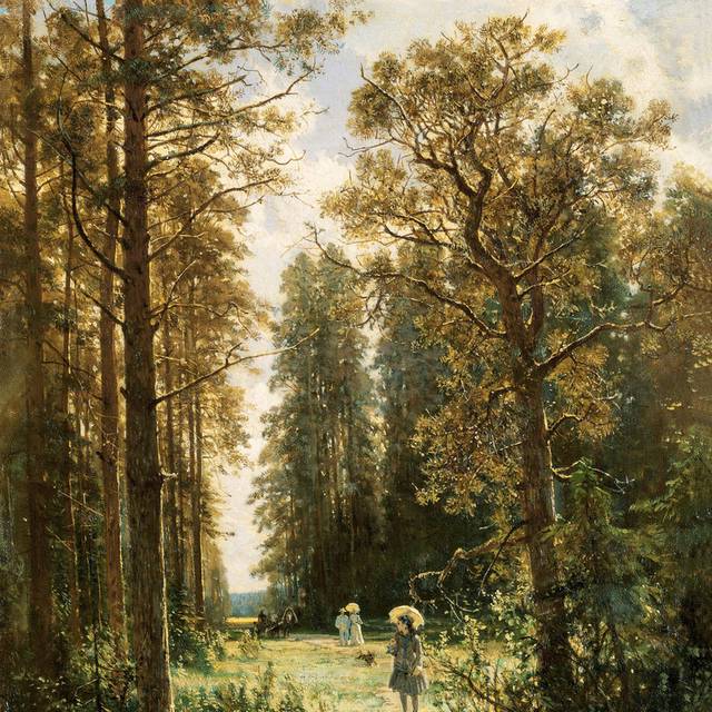 林中散步的人风景油画装饰画