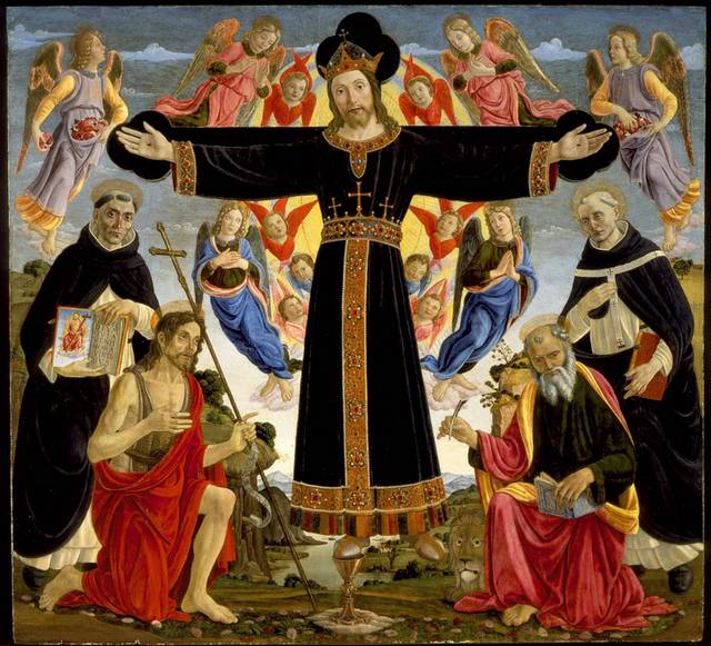 与圣徒文森特·费雷尔在十字架上的基督油画素材