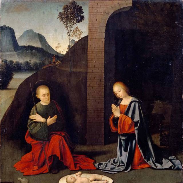 对婴儿耶稣的崇拜油画素材