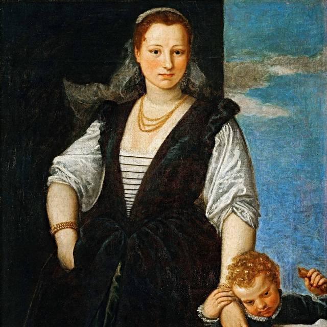 一个女人和小孩的画像油画素材