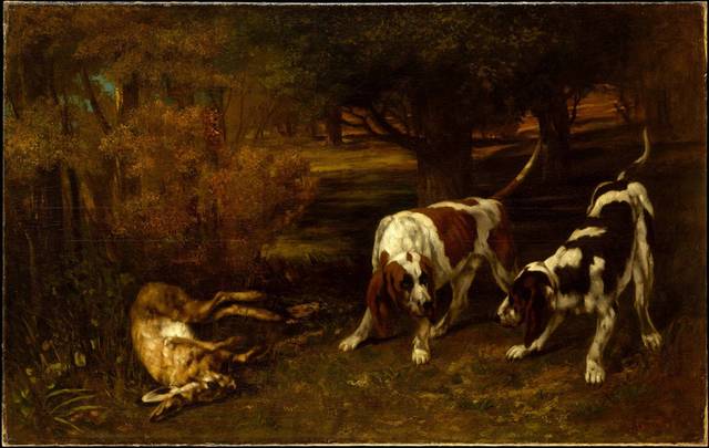 猎狗和小鹿油画装饰画