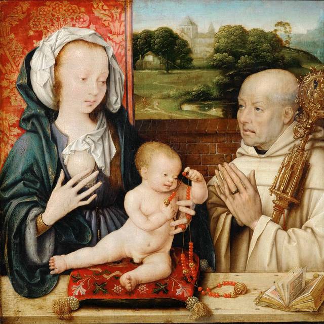 修女与圣伯纳德的孩子油画装饰画