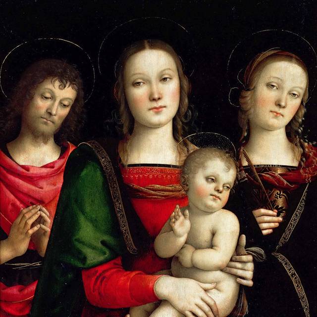 圣约翰施洗约翰和凯瑟琳之间的圣母子油画素材