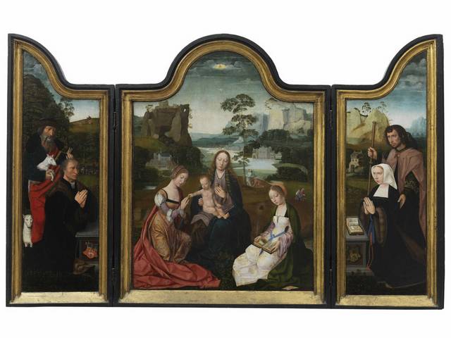 修女与圣凯瑟琳和圣巴巴拉的孩子油画素材