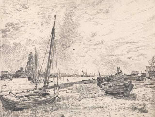 海边船只素描装饰画
