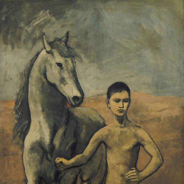 牵马的男孩抽象装饰画