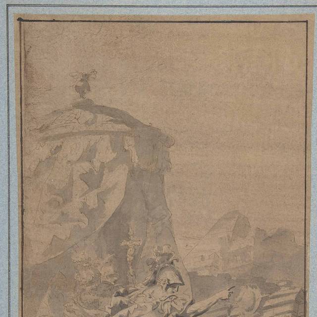 士兵和跪着的女人素描装饰画