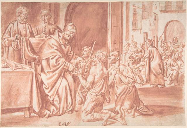 瓦伦西亚大主教维拉诺瓦的托马斯分发救济素描画
