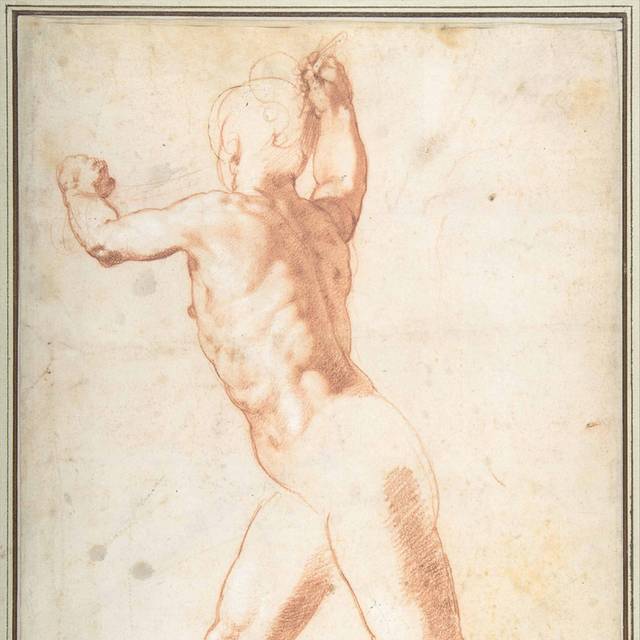 站在裸体的男人素描画