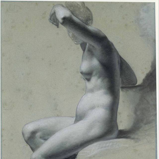坐着的女性裸体素描画