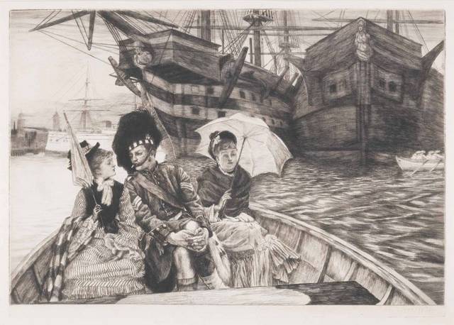 船上的男人和女人素描装饰画