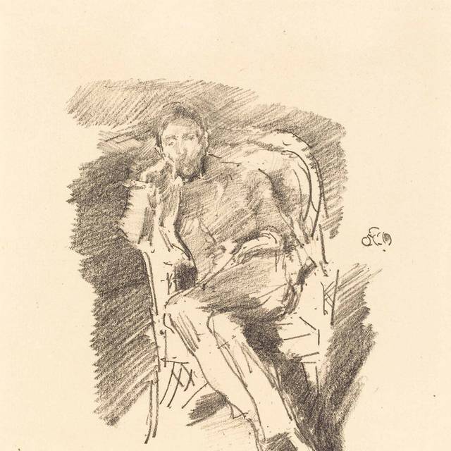 靠坐椅中的男子素描装饰画
