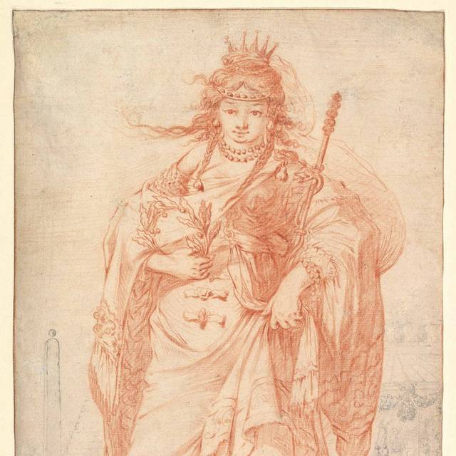 戴皇冠的女人素描装饰画