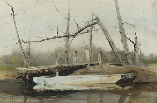 河边的木船装饰画