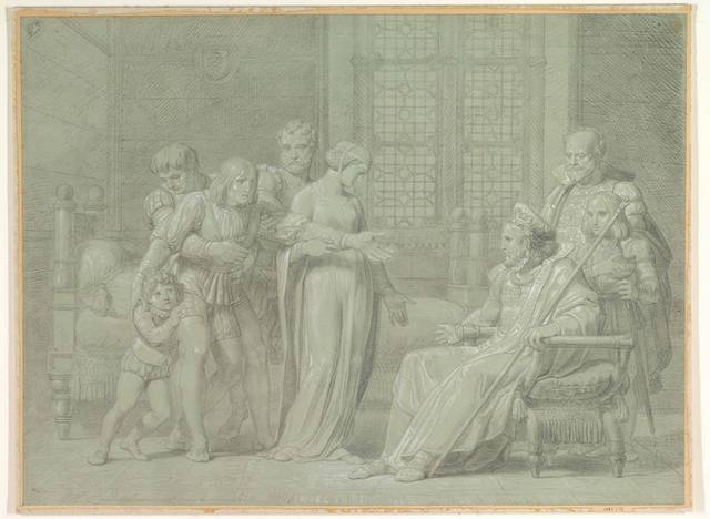 法国国王查理八世和垂死的吉安·加利亚佐·斯福扎素描画
