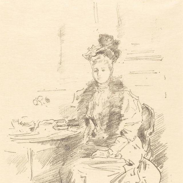 桌边的女子素描装饰画