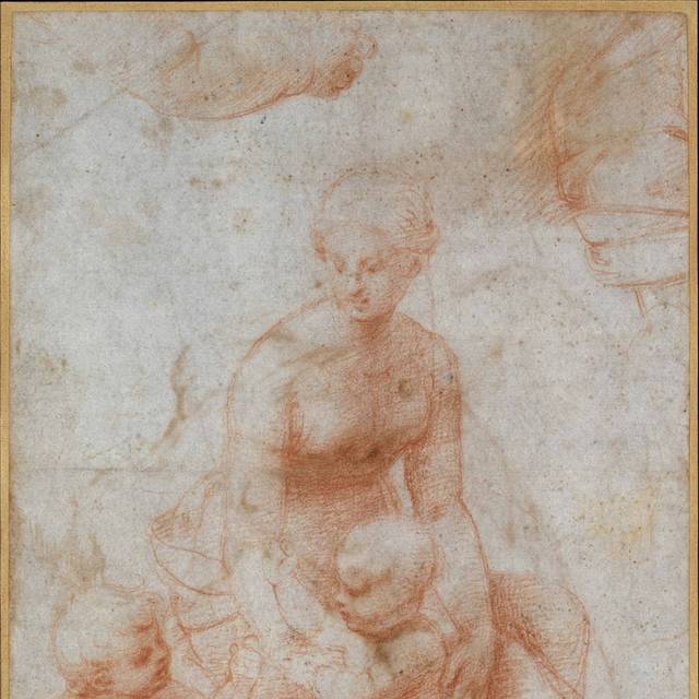 圣母与圣婴施洗者圣约翰素描画