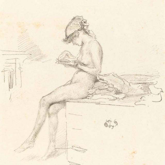 坐着的裸体女子素描装饰画
