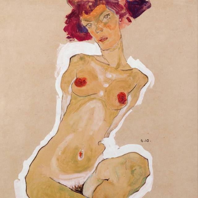 跪着的女性裸体抽象画
