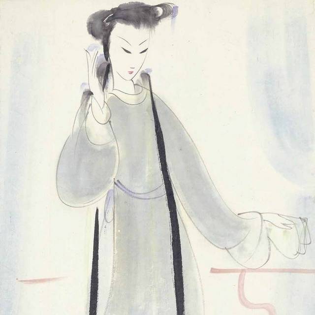 抚鬓的女子中式装饰画