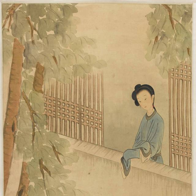 走廊上的少女装饰画