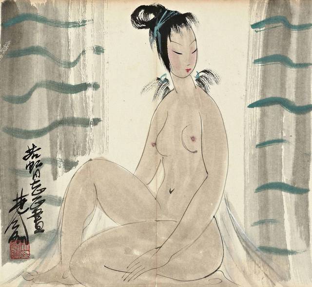 坐着的女人中式装饰画