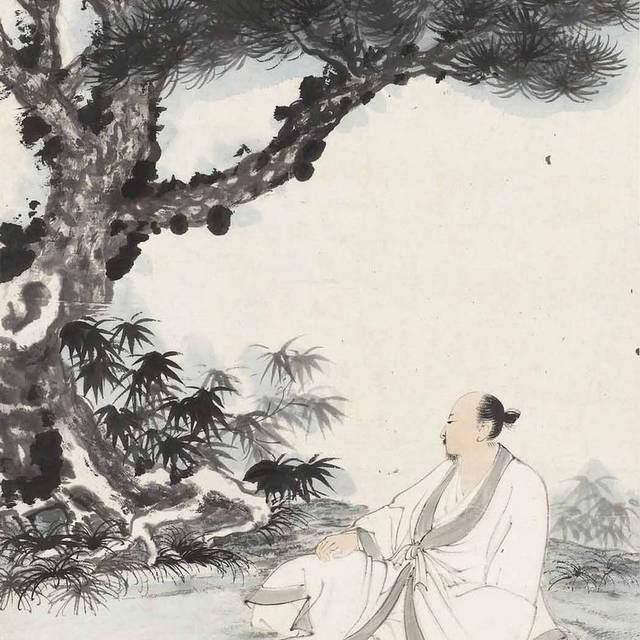 松柏下的老人装饰画