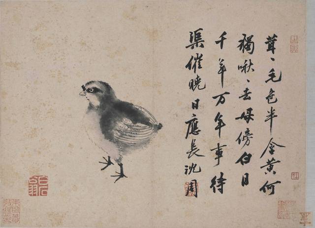 书法小鸡装饰画